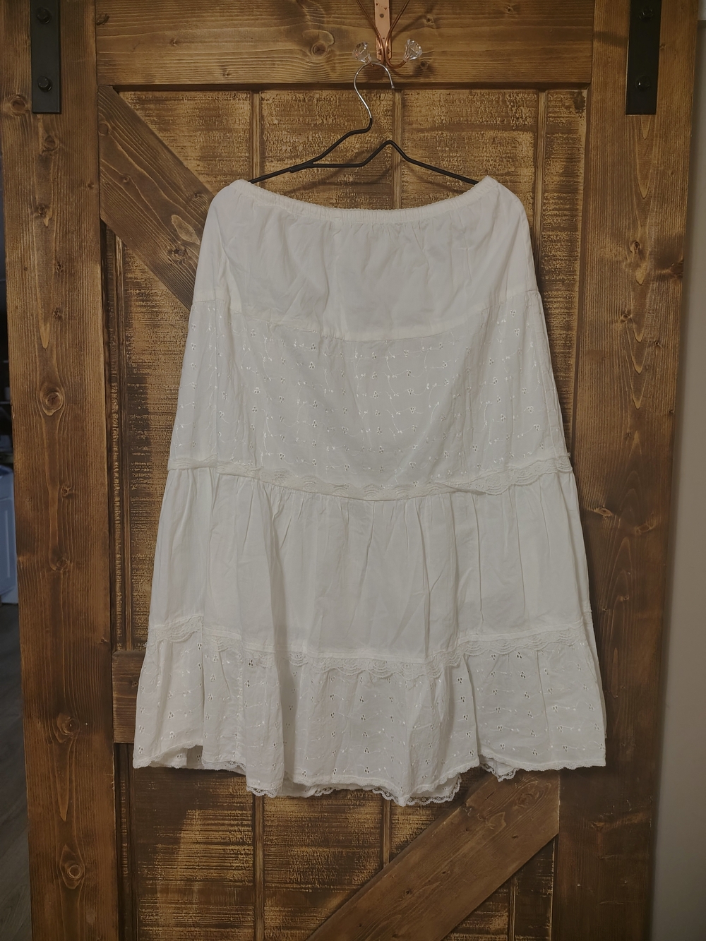White Eyelet Tiered Maxi Skirt